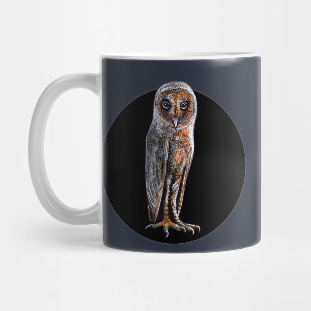 Barn Owl color ink on black by tsd-fashion